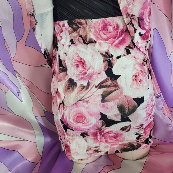 Pink Rose Mini Dress Size Small Japan Floral Bodycon Peplum Gyaru Gal Style Y2K - Picture 3 of 10